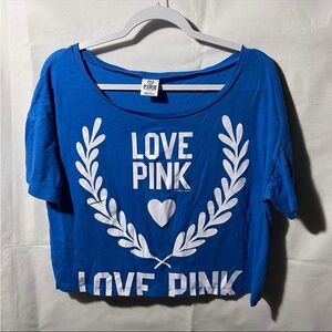 Victoria’s Secret PINK “Love Pink” Crop Tee – Blue (Size L)